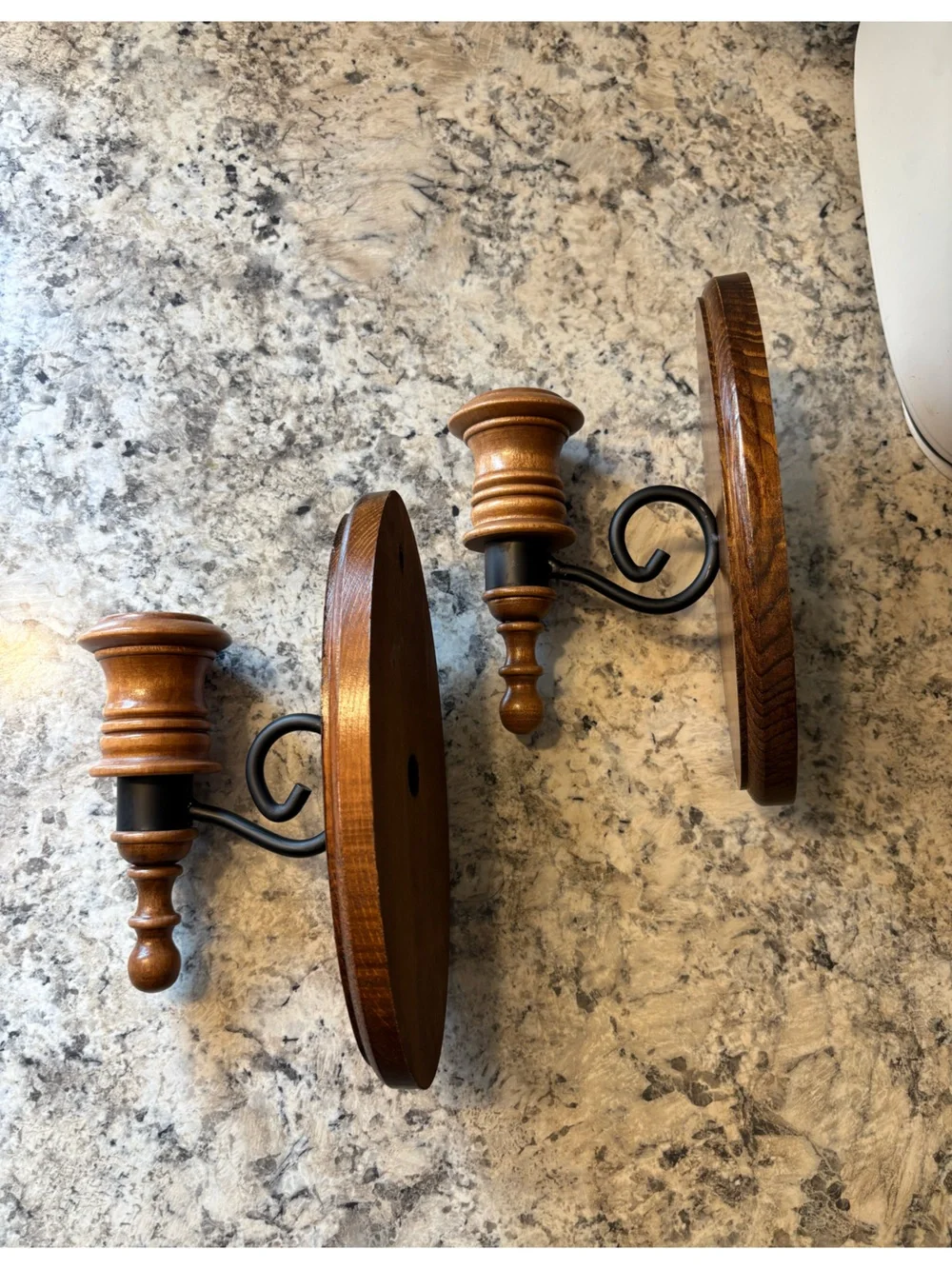Set of two vintage wall sconces - wood and metal